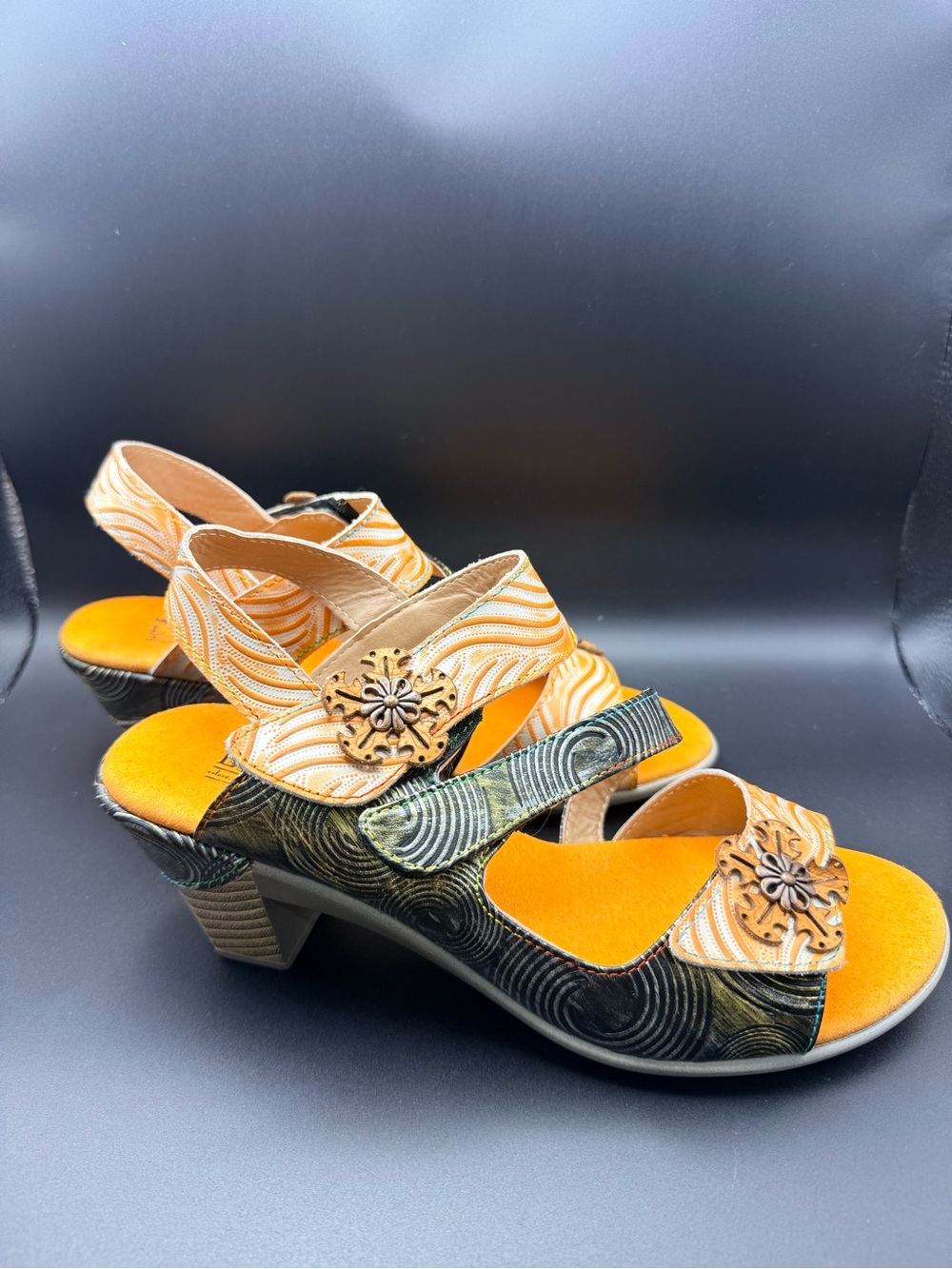 Springstep L’Artiste - Women's Strappy Sandals in Orange with Floral Accent - Picture 4 of 11